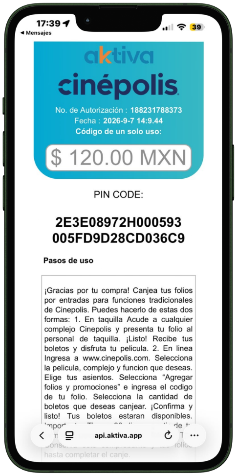 Compra de Gift cards en la app AKTIVA