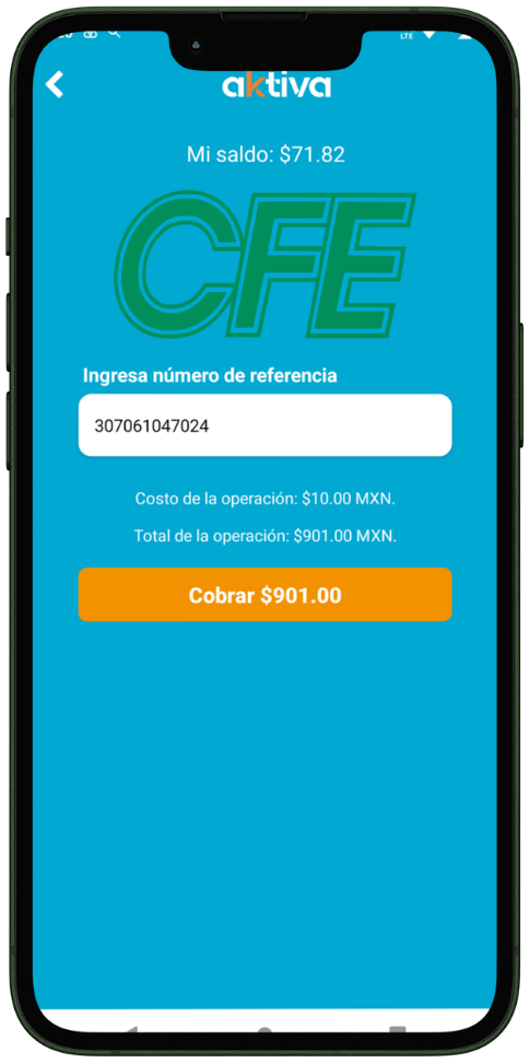 Pago de servicios en la app AKTIVA