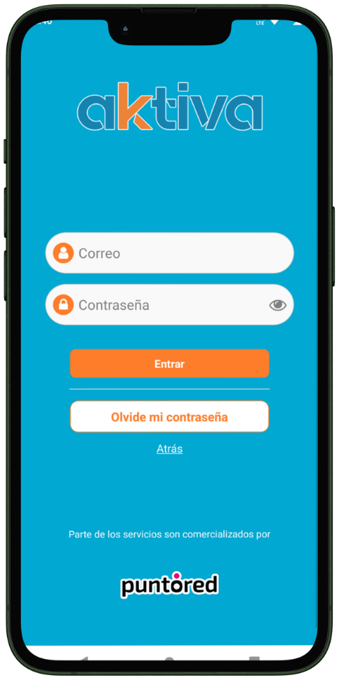 Pantalla de acceso a AKTIVA con correo y contraseña