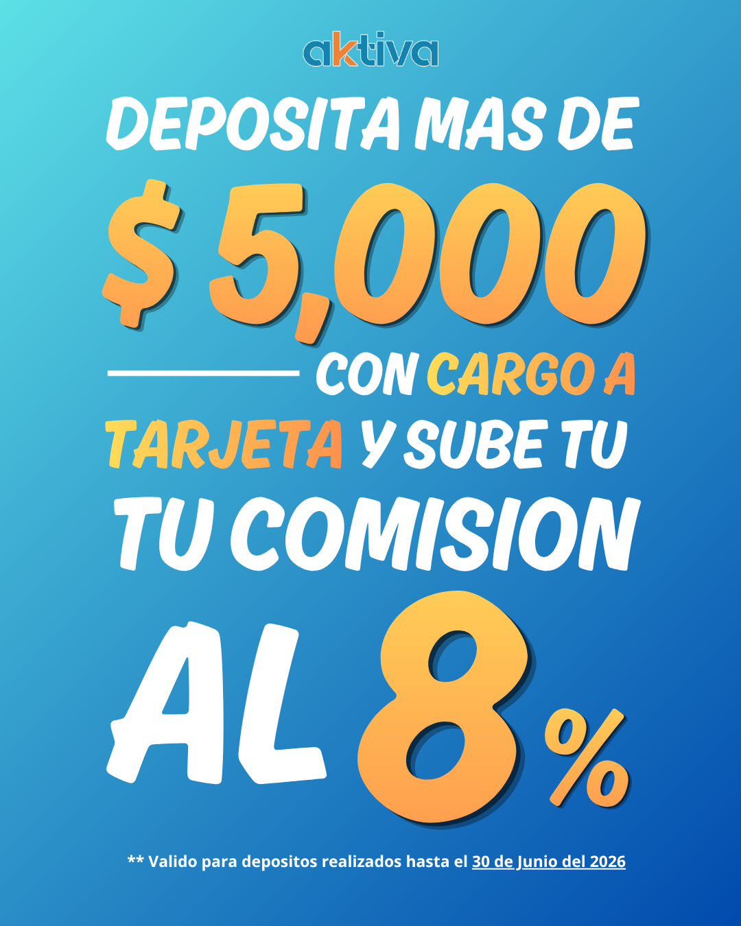 Promoción Aktiva: deposita más de 5 mil pesos y sube tu comisión hasta 8 por ciento